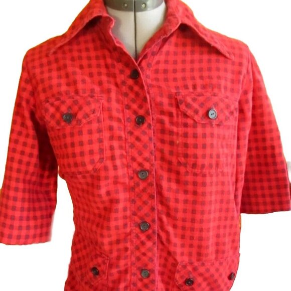 Vintage Small Women's 1970's Kittery Point Red & Black Checkered Button-Up Shirt - Picture 1 of 6